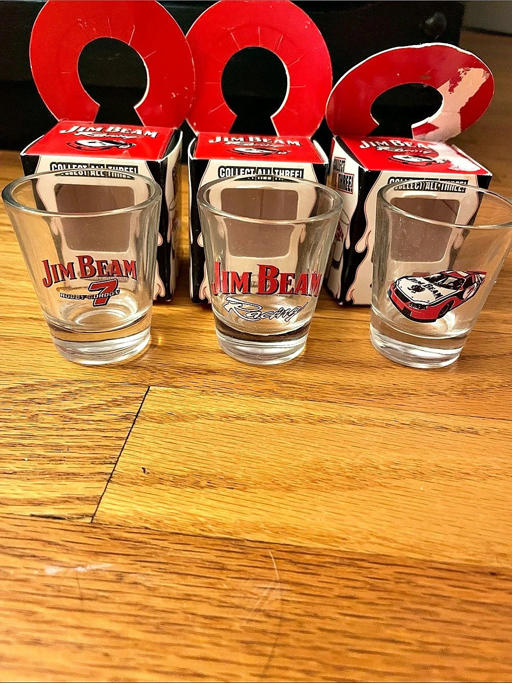 Jim Beam Racing Robby Gordon #7 Shot Glass Set of 3 Clear & Red